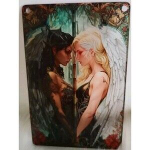 Light & Dark Angels Acrylic Rectangle Window Sun Catcher Small Home Decor NIP